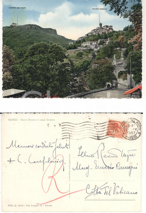 1957 VARESE Sacro Monte e dintorni *Cartolina card. Carlo CONFALONIERI Autografo