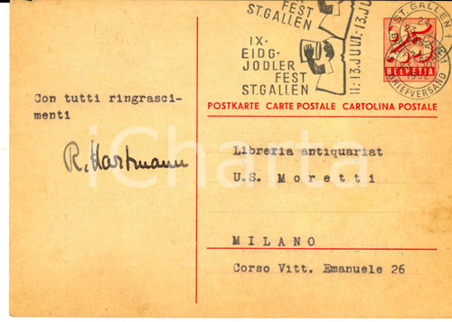 1952 ST. GALLEN (CH) Roland HARTMANN antiquariato *Cartolina a libreria MORETTI
