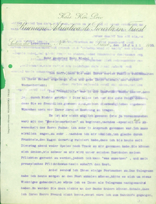 Documento originale, autentico 1910 TRIESTE Arbeiter-Unfallversicherungsanstalt *Lettera commerciale intestata 1