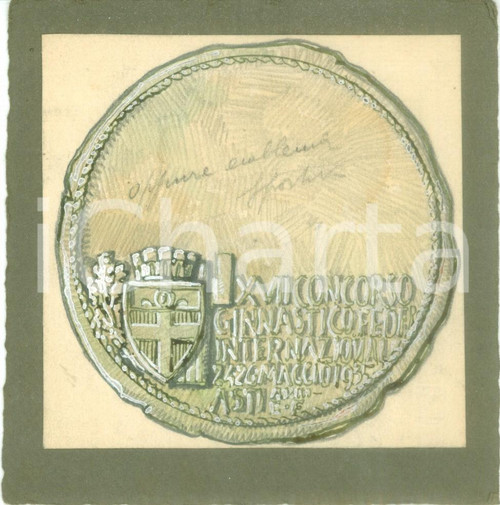 1935 ASTI Concorso Ginnastico Internazionale *Bozzetto disegnato A MANO medaglia