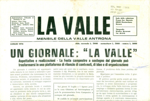 1976 mensile LA VALLE ANTRONA Inaugurazione del ponte della volontÃ  *Giornale DATA: Luglio 1976  TITOLO: LA VALLE INAUGURAZIONE DELLA PONTE DELLA VOLONTA'  DESCRIZIONE: Rivista mensile d'epoca.  PAGINE: 8DIMENSIONI: cm 28 x 38  CONDIZIONI: mediocri (piegature, strappi e lievi macchie).  Rivista d'epoca, originale, autentica.     originale e autentica 1