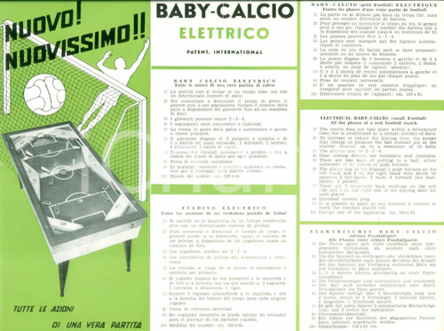 1960 ca CALCIO DA TAVOLO Baby calcio elettrico *Volantino ILLUSTRATO