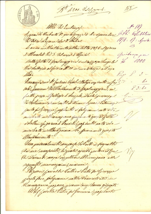 1878 VICOMOSCANO Tullio e Pietro CRISTOFORO saldano acquisto da Pietro CAVALLI