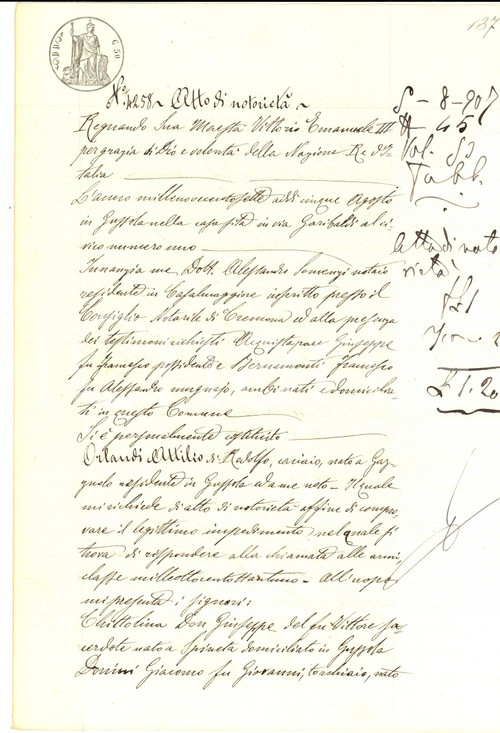 1908 GUSSOLA (CR) Proprietario caseificio Attilio ORLANDI chiede esonero leva