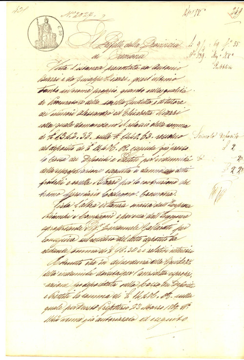 1869 CREMONA Versamento capitale a ditta ing. Giuseppe BIANCHI e famiglia BIAZZI