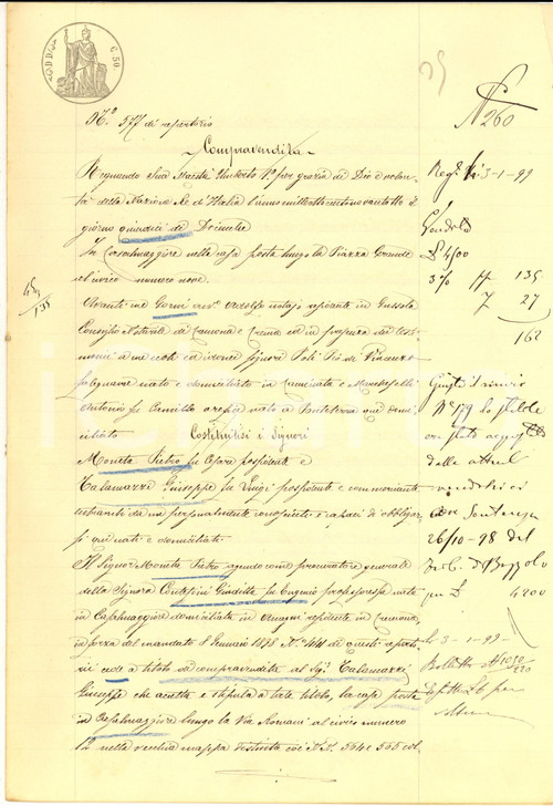 1898 CASALMAGGIORE Pietro MONETA vende casa in via ROMANI a Giuseppe TALAMAZZI