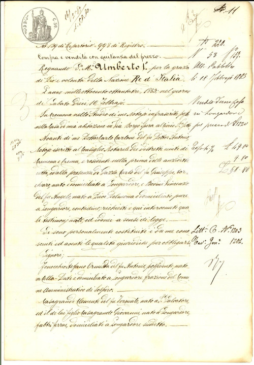 1883 LONGARDORE Stefano FENOCCHIO vende casa a Clemente e Giovanni CASAGRANDE