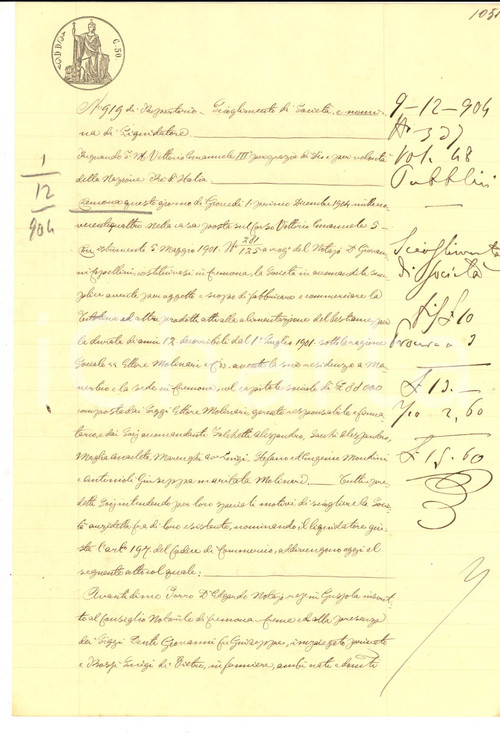 1904 CREMONA Scioglimento della società ETTORE MOLINARI per la cura del bestiame