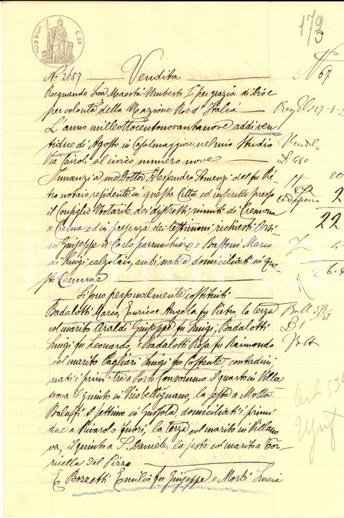 1899 GUSSOLA (CR) Fratelli BADALOTTI vendono a Emilio BOZZETTI parte campo PICCO