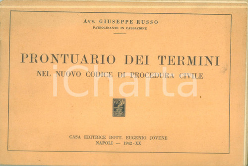 1942 Giuseppe RUSSO Prontuario termini Codice Procedura Civile *DANNEGGIATO