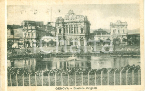 1933 GENOVA La fontana e la Stazione BRIGNOLE Cartolina FP VG  Cartolina postale d'epoca, originale, autentica, FP, VG CONDIZIONI: FAIR    originale e autentica 1