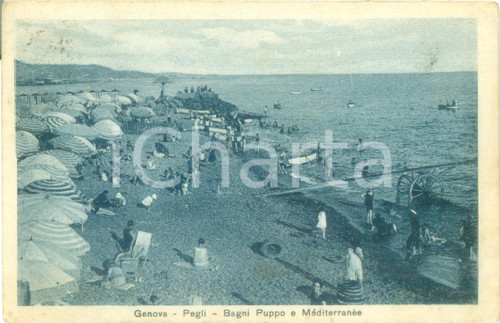 1928 GENOVA PEGLI veduta dei Bagni Puppo e Méditerranée Cartolina FP VG