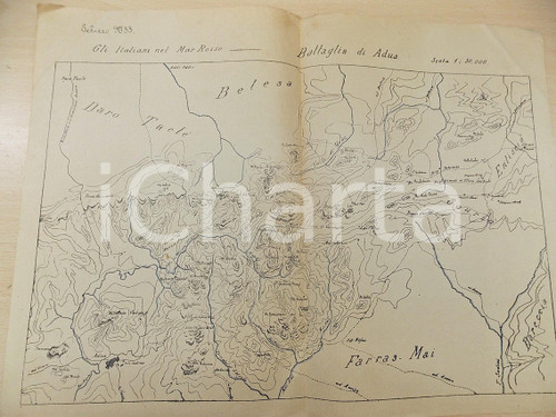 1930 ca ARTE MILITARE Battaglia di Adua - Italiani nel Mar Rosso *Mappa 43x32