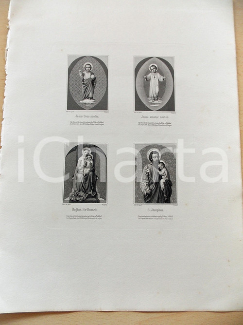 1880 ca ARTE SACRA Jesus - Regina Rosarii - S. Josephus *Stampa PICKEL 28x37