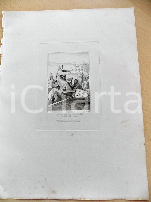 1880 ca ARTE SACRA Christus predigt im Schiffe *Stampa inc. MASSAU 28x37