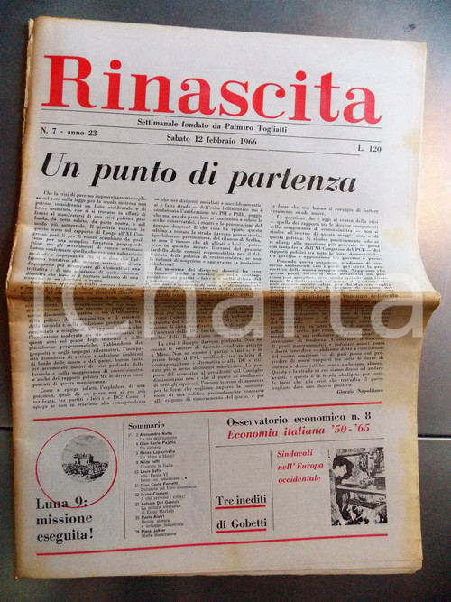 1966 RINASCITA Aldo MORO e la crisi  - Divorzio in Italia *Anno XXIII nÂ° 7 DATA: 12 febbraio 1966CONDIZIONI: fair (ma profonda piegatura centrale coeva con ingiallimenti in corrispondenza).    originale e autentica 1