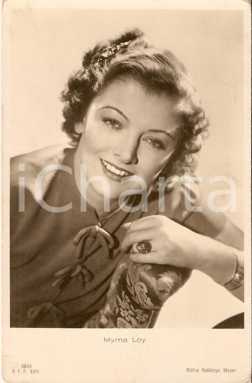 1937 CINEMA Myrna LOY Portrait with ring *Cartolina FP NV