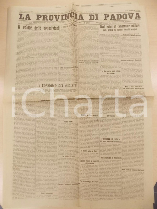 1923 LA PROVINCIA DI PADOVA Il fascismo e l'opposizione *Giornale nÂ° 52 DATA: 2-3 marzo 1923DESCRIZIONE: Giornale d'epoca.CONDIZIONI: FAIR (piegature d'epoca)PAGINE: 4    originale e autentica 1