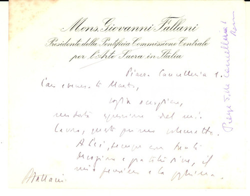 1970 ca ROMA Mons. Giovanni FALLANI sull'invio di un volumetto *AUTOGRAFO 