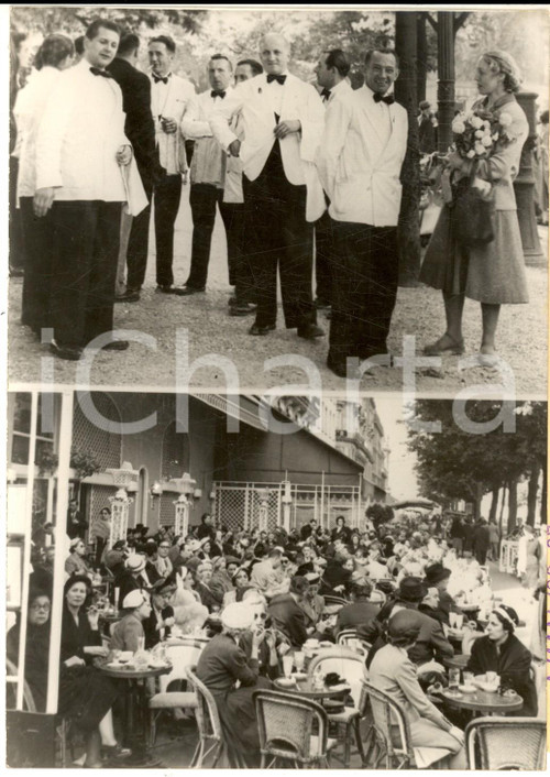 1955 ca PARIS CHAMPS-ELYSEES Sciopero dei camerieri dei café *Foto 14x18