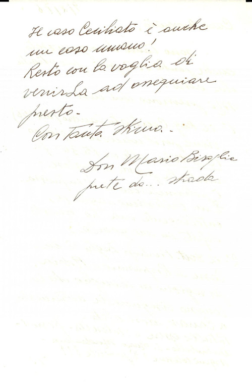 1976 ROVIGO Raccomandazioni don Mario BISAGLIA "Prete da strada" - Autografo Lettera autografa del sacerdote don Mario Bisaglia, fratello del noto politico DC Antonio.CONDIZIONI: G PAGINE: 1 (2 facciate)    originale e autentica 1