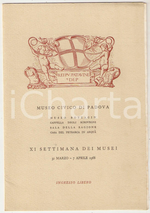 1968 PADOVA Museo civico - XI Settimana dei musei *Invito inaugurazione mostre