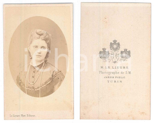 1870 ca TORINO Ritratto di donna con collana di perle - Foto LE LIEURE - CDV