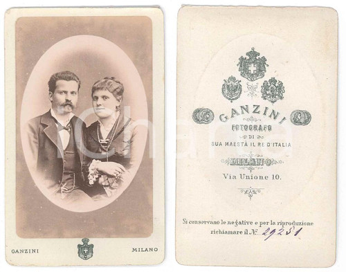 1870 ca MILANO Una coppia di sposi - Ritratto - Foto G. B. GANZINI CDV