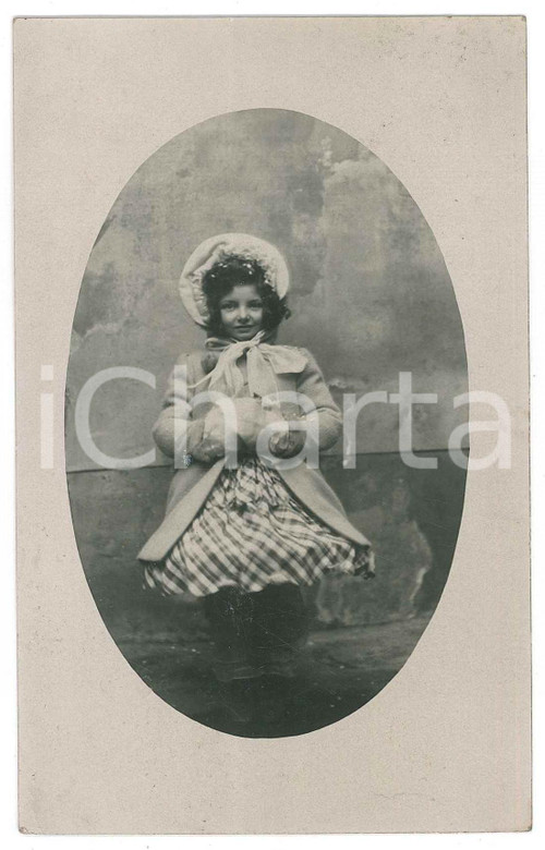 1925 ca COSTUME ITALIA Bambina in abito a quadretti *Foto anonima 9x14 cm
