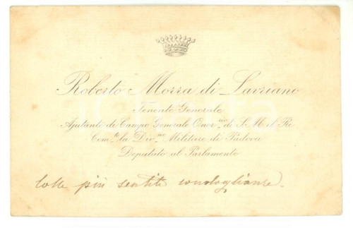 1900 ca Condoglianze Roberto MORRA DI LAVRIANO E DELLA MONTA' Autografo Biglietto da visita con messaggio manoscritto. CONDIZIONI: G    originale e autentica 1