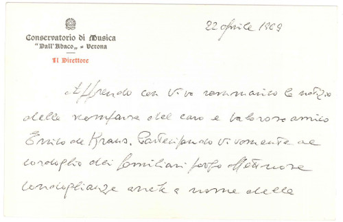 1969 VERONA Conservatorio DALL'ABACO -  Laszlo SPEZZAFERRI direttore - AUTOGRAFO