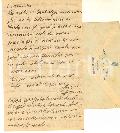 1919 PIACENZA Preside Liceo M. GIOJA Carlo STEINER promette recensione AUTOGRAFO