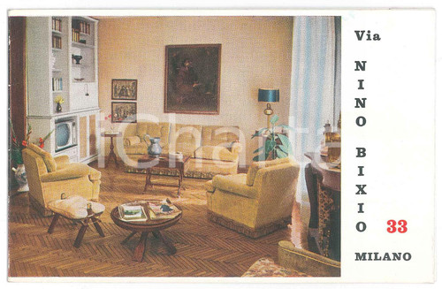 1960 ca MILANO Via Nino Bixio 33 - Il salotto del mobile *Biglietto ILLUSTRATO Biglietto pubblicitario originale, illustrato, su 4 facciate. GOOD/buono  Formato: 15x10 cm originale e autentica 1