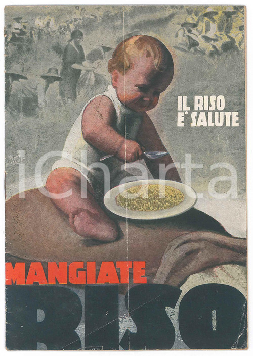 1935 ca ENTE NAZIONALE RISI Mangiate riso - Il riso Ã¨ salute - Ricettario Pubblicazione originale d'epoca, spillata. POOR/danneggiato piegatura verticale d'epoca; strappo a una pagina; residui cartacei in quarta di copertina; lievi piegature angolari Formato: 14x21 cm originale e autentica 1
