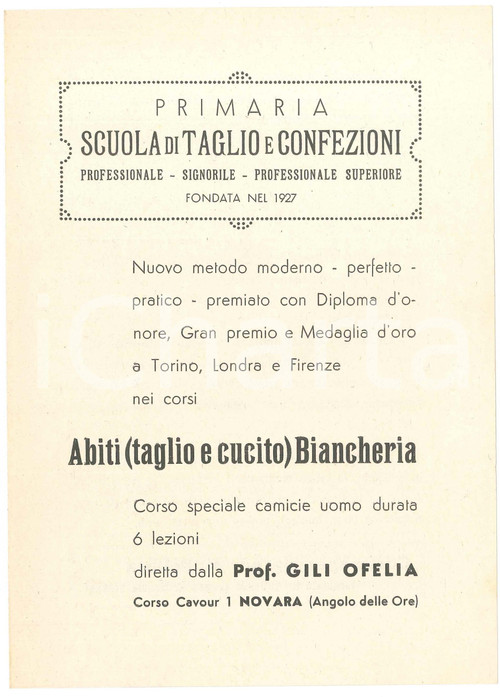 1950 ca NOVARA Scuola di Taglio e Confezioni - Ofelia GILI *Pieghevole