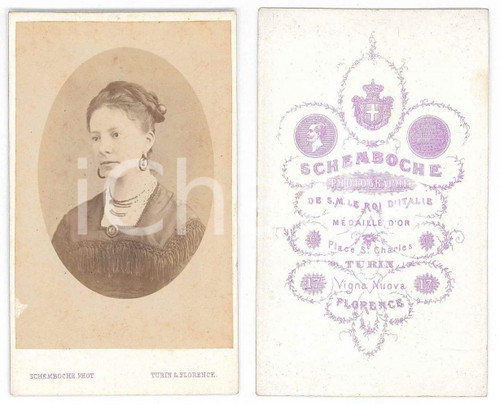1870 ca TORINO Ritratto di donna con monili - Busto - Foto SCHEMBOCHE CDV
