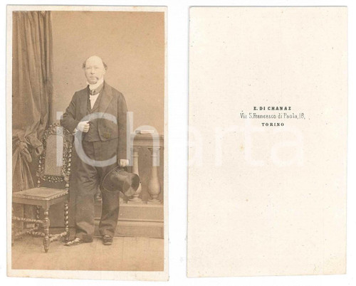 1875 ca TORINO Ritratto maschile con cilindro *Fotografia E. DI CHANAZ CDV
