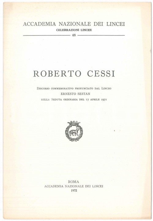 1971 Ernesto SESTAN In memoria di Roberto CESSI Accademia dei Lincei
