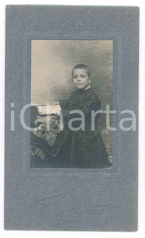 1900 ca PARIS Bambino in divisa da collegiale - Foto E. CHAPUIS 6x10 cm