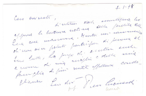 1978 FERRARA (?) Biglietto prof. Piero LEONARDI geologo - AUTOGRAFO