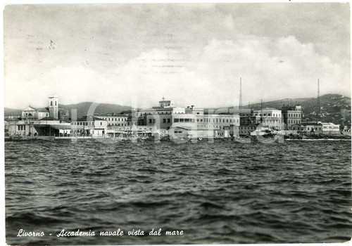 1955 LIVORNO Accademia Navale vista dal Mar Tirreno - Cartolina FG VG