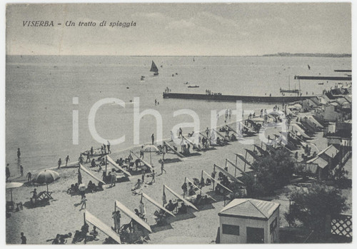 1949 VISERBA DI RIMINI Bagnanti sulla spiaggia - Cartolina ANIMATA FG VG