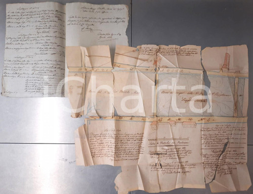 1861 VENETO Estrazione acqua dal BRENTA - Documento con mappa disegnata a mano