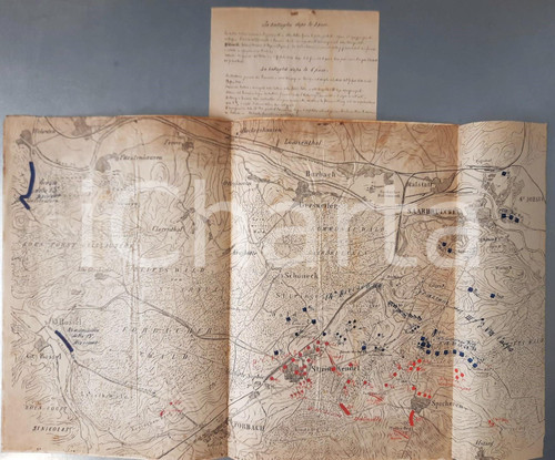 1893 SCUOLA DI GUERRA Ten. POGGI - Mappa battaglia di SPICHEREN 1870 31x52 cm