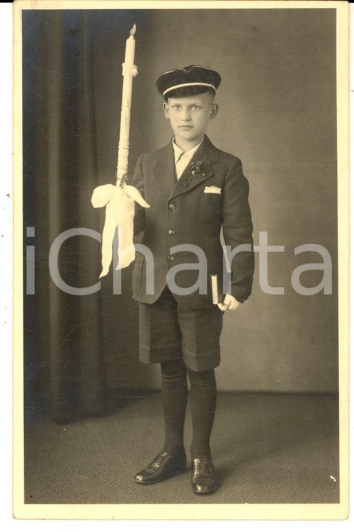 1930 ca NURNBERG Ritratto di bambino alla Prima Comunione - Foto cartolina KOLB