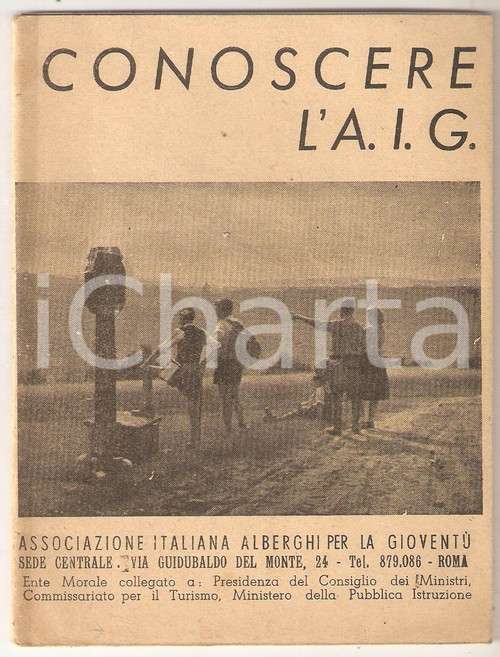 1950 ca CONOSCERE L'AIG Associazione italiana alberghi gioventÃ¹ - Pubblicazione Pubblicazione d'epoca, con fotografie in biancoe nero all'interno.  DIMENSIONI: 10x14 cm CONDIZIONI: FAIR    originale e autentica 1