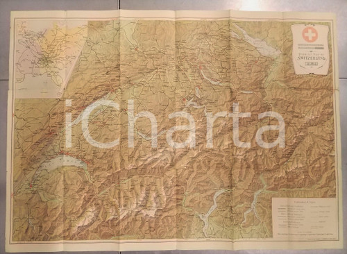 1915 ca SWISS FEDERAL RAILWAYS - Tourist map of Switzerland - 80x60 cm