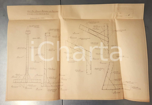 Mappa, planimetria storica 1928 POLLONE BI SocietÃ  Anonima ACQUE POTABILI Disposizione ferri serbatoio 1