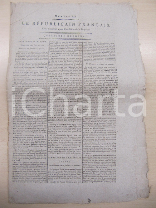 Giornale, rivista storica 1795 LE REPUBLICAIN FRANCAIS Gazette REVOLUTION N° 850 Neutralità TOSCANA 1