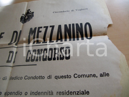 Documento originale, autentico 1921 MEZZANINO (PV) Concorso per medico condotto MANIFESTO danneggiato 1